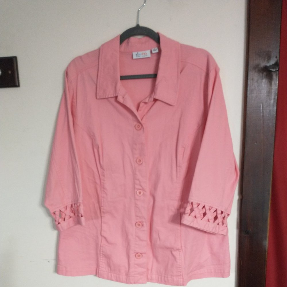 Pink Denim Jacket w/ Open Lattice on the Sleeves